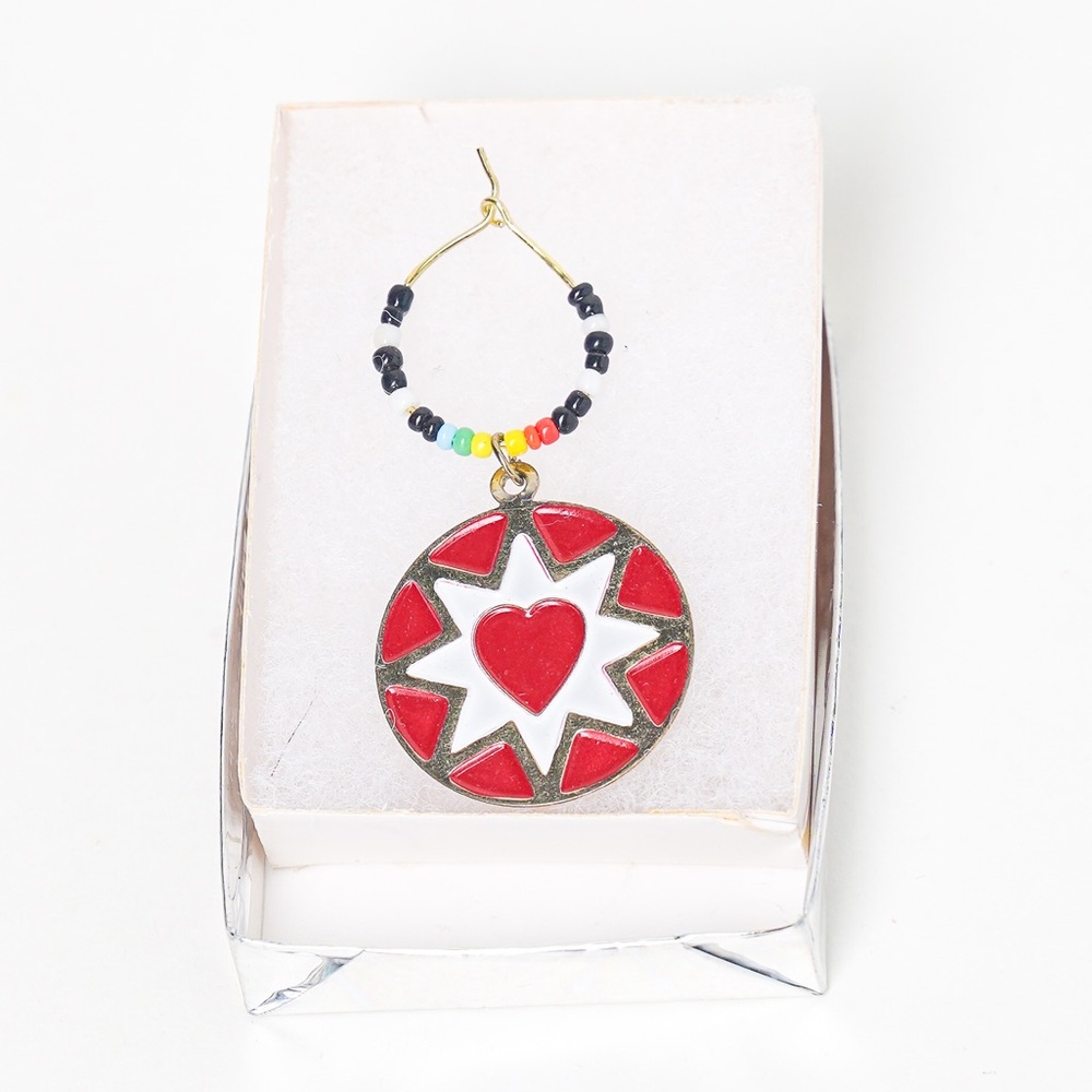 Single Earring Love Heart Pendant Seed Beed Hoop Rainbow Colors w gift box